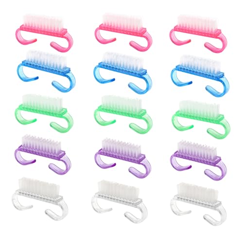 Elegance-go Cepillo De Uñas,15 Pcs Cepillo de Limpieza para Uñas Cepillos para Limpiar Uñas con Mangos Nail Brush para la Limpieza de Belleza de Manos y uñas（5 Colores） Nagelbürsten