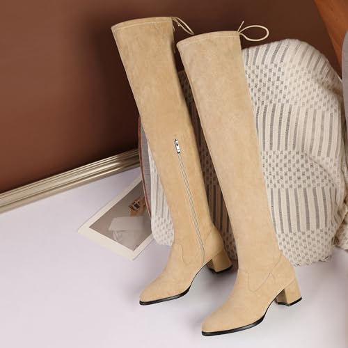 Esvowido Women's Over The Knee Boots Block Heel Thigh High Chunky Heel Boots Low Heel with Side Zipper Round Toe Fall Winter Stretch Tall Boots2
