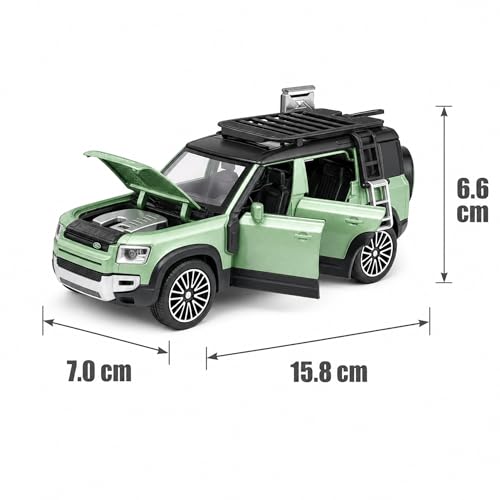 Image of Land Rover Defender 1:32 Scale Die Cast Metal Car - Pull Back Off-Road SUV Model with Openable Doors & Hood, Roof Rack, Lights & Sound, Collectible Showpiece for Kids 6+ & Car Enthusiasts