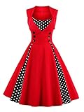 - - VKStar®Femmes des Années 50 Elégantes Robe avec Boutons Vintage Rockabilly Swing Robe de Cocktail Rouge S