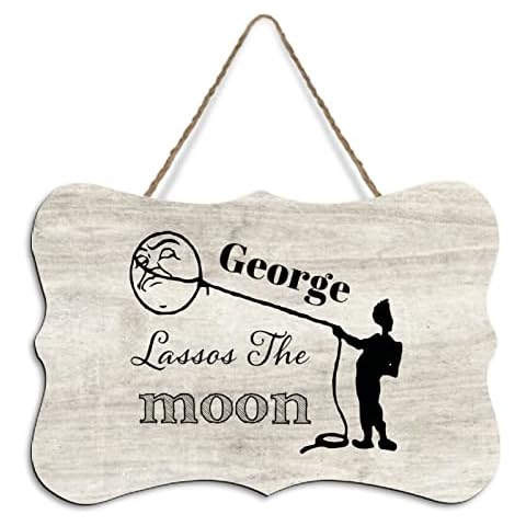 Mighun Rustic Hanging Wood Sign George Lassos The Moon George Bailey Its A Wonderful Life Farmhouse Style Wooden Plaque Sign Home Wall Art Decor for Living Room Bedroom Farmhouse Office 8"x10" Cover