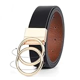 WERFORU Ceinture Réversible pour Femmes, Ceinture élégante et à la mode avec Boucle Rotative Double O Dorés/Argenté pour Jeans et Robes