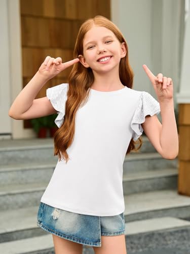 Image of Haloumoning Girls Ruffle Short Sleeve T Shirts Sequin Casual Cute Crewneck Tops