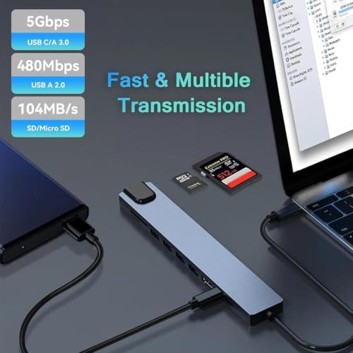 USB C Hub Ethernet HDTV Adapter, 10 in 1 Multiport Laptop Docking Station with 4K HDTV, RJ45 Ethernet, SD/TF Card Reader, USB 3.0/2.0, PD 100W, LAN USB-C Dongle for MacBook Pro/Air, iPad Pro, XPS, etc by Flsazrx - Image 6