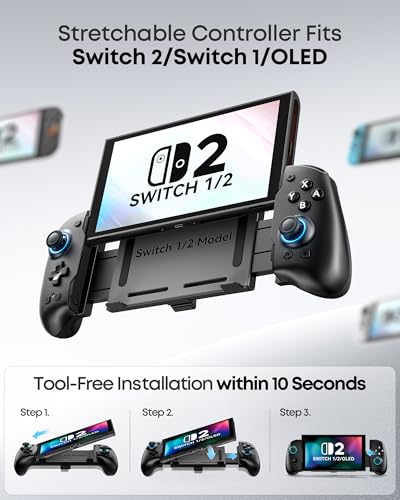 Image of OIVO VGA DESIGN Switch Controller Handheld for 1 /2 /OLED, Ergonomic Grip Stretch Joypad for SW Console, Wireless Controller with TMR Joysticks, RGB Lighting, Turbo, 4 Macros & Card Slot