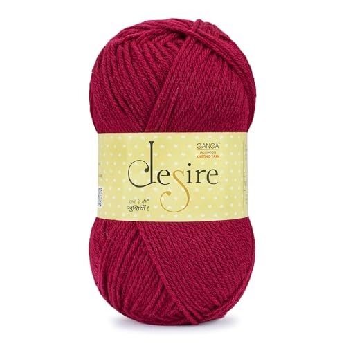 Image of Ganga Acrowool Desire 100% Acrylic Aran Weight Yarn (Pack of 1 ball - 100g) - approx. 200mtr Premium Knitting & Crochet Yarn for Winter Sweaters, Scarves, Blankets | Medium Weight 4, UK 5 (5.5mm) Needle & UK 3 (6.5mm) Hook | Hypoallergenic, Hand Wash (Multicolor) (DSR041 - Rouge)