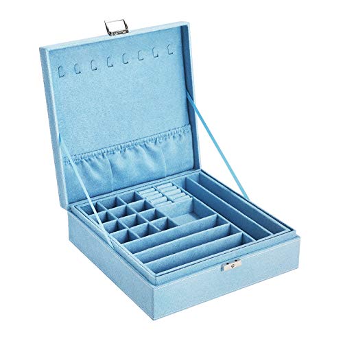 SONGMICS Jewelry Box, Storage Organizer with a Removable Tray and Compartments for Earrings, Necklaces, Bracelets, Watches, Light Blue