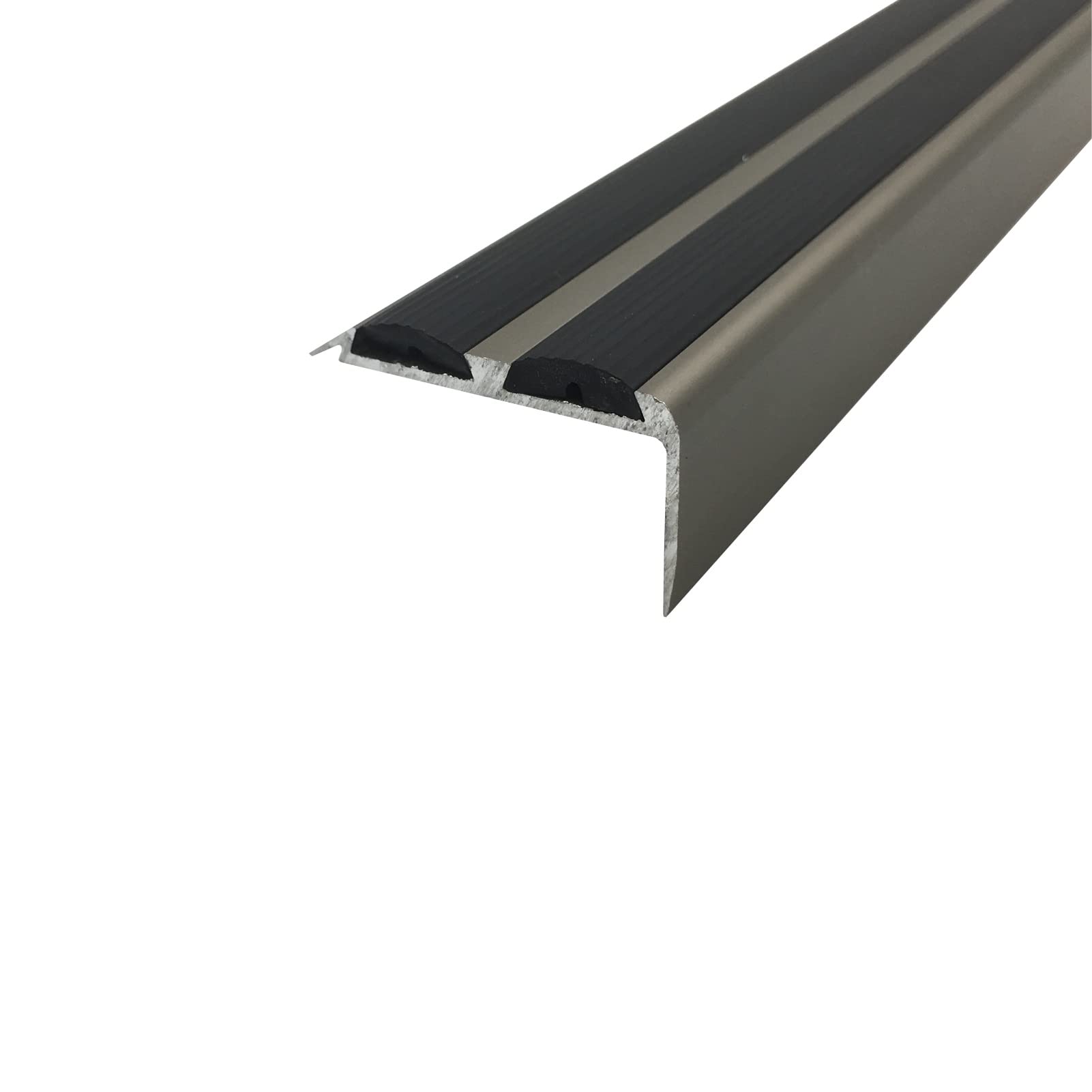 Cayrus Black A37 36 X 20Mm Anodised Aluminium Non Slip Rubber Stair Nosing Edge Trim With Inserts - Champagne With Rubber, 1.8M