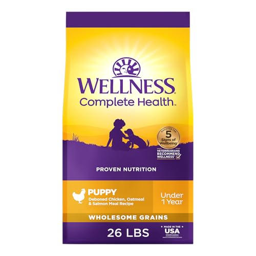 Wellness Complete Health Puppy Dry Dog Food, Wholesome Grains, Natural, Chicken, Oatmeal, & Salmon Recipe, (26-Pound Bag)