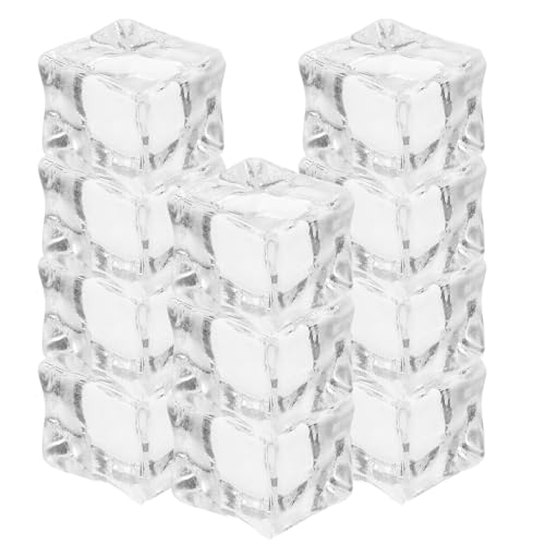 KHBUAB 20 Pcs Acrylic Fake Ice Cubes Realistic Square Shape, Sturdy Ice Cube Decorations That Will Not Fade Or Deform, for Kitchen Decoration and Wedding Centerpiece