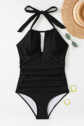 Image of B2prity Women's One Piece Swimsuit Tummy Control Halter Bathing Suit Slimming Supportive Long Torso Friendly Swimwear