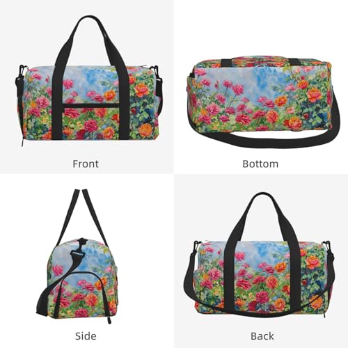 Sac de sport grand format à motif fleuri classique avec rangement chaussures imperméable - 4