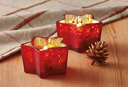 TAG Red Star Shaped Glass Tealight Candle Holder, 2.0L x 2.0W x 3.0H inches Red