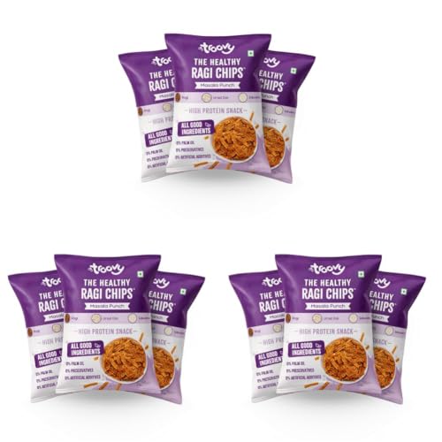 Image of Troovy Healthy Masala Ragi Chips | Tasty & High Protein Snacks | 30% Of Protein Needs | No Palm Oil, Cholesterol or Trans Fats | 70g (Pack of 9)