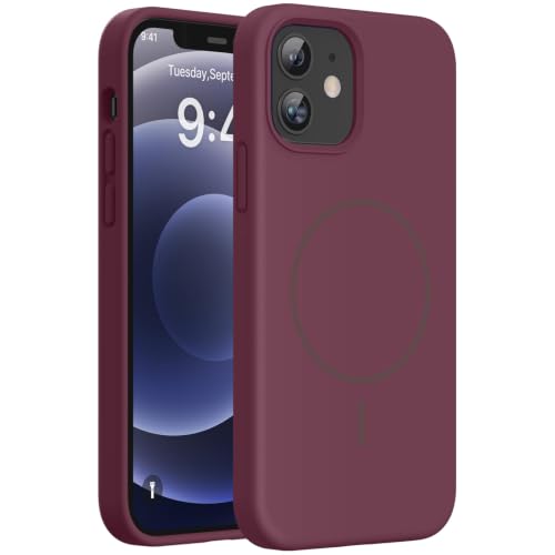 Image of miracase Magnetic for iPhone 12 Case /iPhone 12 Pro Case, [Soft Anti-Scratch Microfiber Lining], Compatible with MagSafe, Liquid Silicone Shockproof Drop Protection Phone Case for 12 /12 Pro,Wine Red