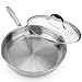 AVACRAFT 18/10 Stainless Steel Frying Pan with Lid and Side Spouts, Induction Compatible Stainless Steel Skillet Frying Pan with Lid (Tri-Ply Capsule Bottom, 12 Inch)