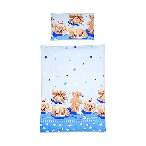 Baby Comfort 2 Piece Duvet Cover & Pillowcase Bedding Set 150x120 cm for Toddler Junior Cot Bed (Funny Bear)