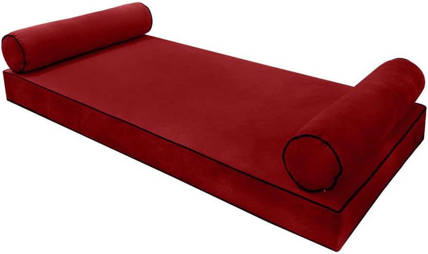 Prolinemax Style V5 Full Size Contrast Pipe Velvet Indoor Daybed Mattress Bolster Pillow Complete Set AD369