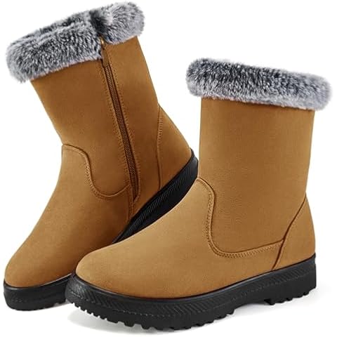 Aomigoct Warm Winter Boots for Women: Fur Lined Mid Calf Boots for Women Comfortale Zipper Womens Snow Boots Waterproof Walking Outdoor Cover