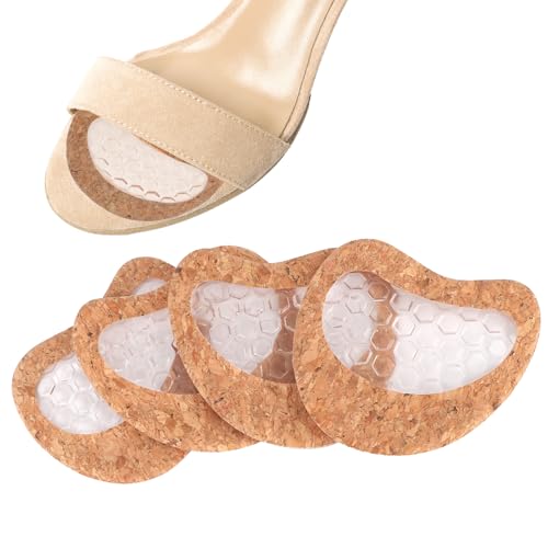2 Pares de Almohadillas Metatarsianas para Mujer, Plantillas Gel TPR Tacón Alto Antepié Mayor para Comodidad Durante Todo Día Alivio Fatiga y Soporte Arco Lavables y Reutilizables (Beige Corcho)