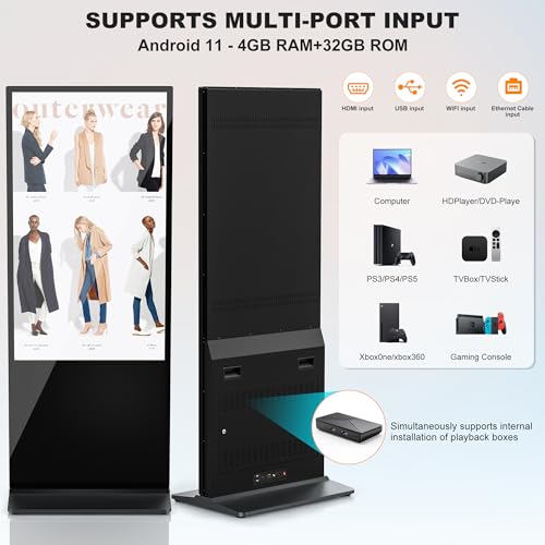 Image of Digital Signage 4K UHD Touchscreen Android 11 System (4+32GB) Indoor Floor Standing Kiosk Interactive Displays LCD Screen with Auto Media Player WiFi HDMI /USB Input (65 inch)