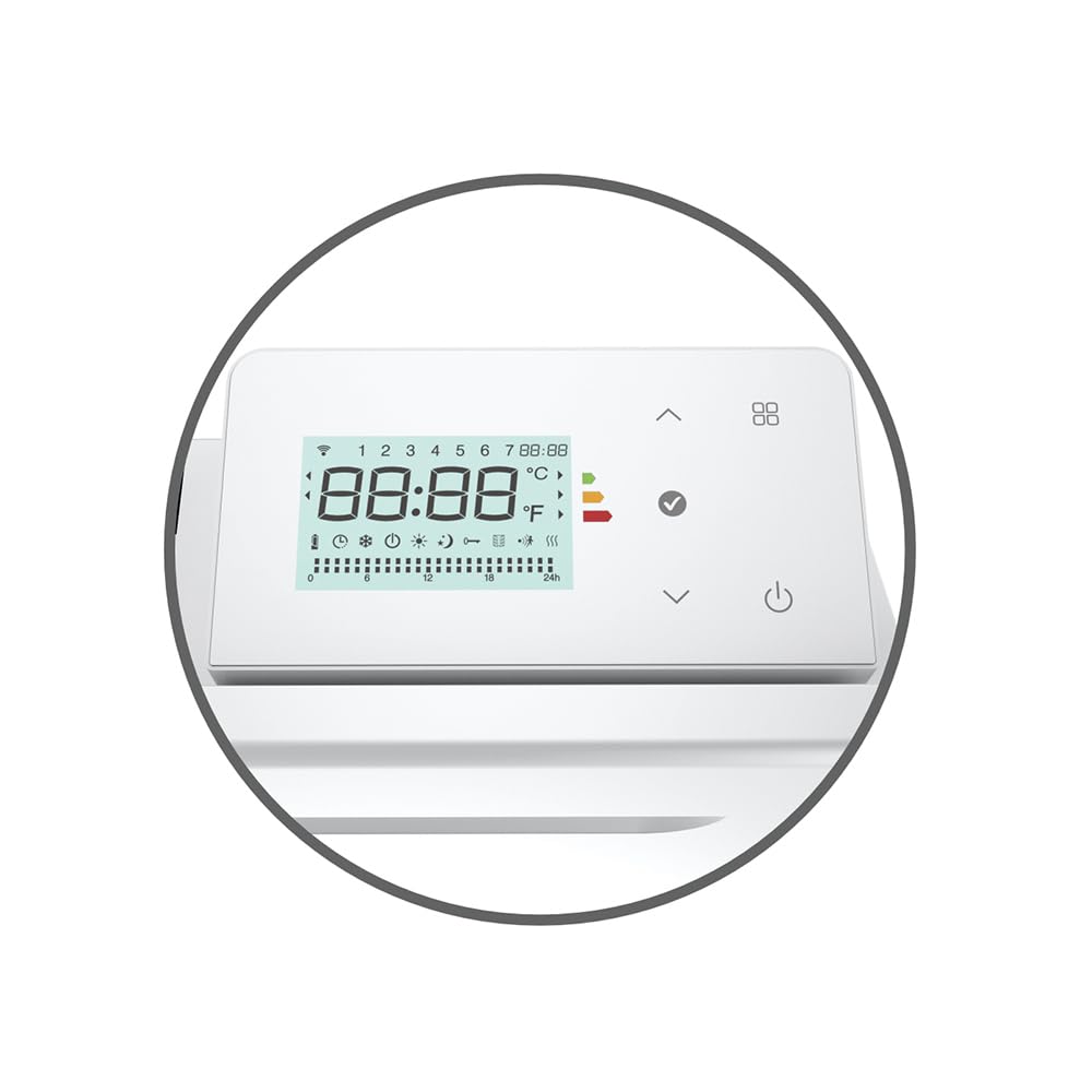 Radiateur Électrique OXIA 1500W– Inertie Pierre Céramique – Programmable – Chaleur Durable – Détection Fenêtre – Indicateur de Consommation – IP24 - Sécurité Enfant