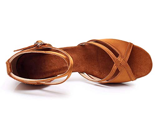 missfiona Girls Latin Dance Shoes Kids Ballroom Practice Low Heels Perfomance Satin Shoes3