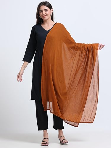 Image of Miraan Solid Pure Cotton Dupatta with Pom Pom Border, 2.25 meters length (DUPCOTTON)