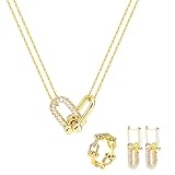 LUSPYN Jewelry Set for Women's, 3 PCS Jewelry Sets - Necklace, Earrings, Ring, Fashion U-Shaped Buckle Design,Gift fou Daughter Mom Wife Friends on Birthday Anniversary