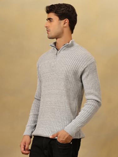 Image of Kvetoo Men High Neck Zipper Full Sleeve Woolen Winter Sweater