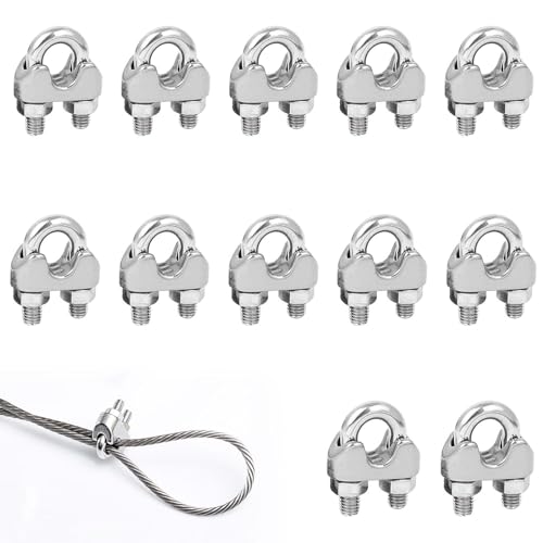 12 Piezas Abrazaderas de Cuerda de Cable, M4 Clip de Cuerda de Alambre Inoxidable, Abrazaderas de cable M4, Clip de Cable de Alambre de 4mm, M4 Abrazaderas de Cables, Para Cable De Acero 4mm Cuerda
