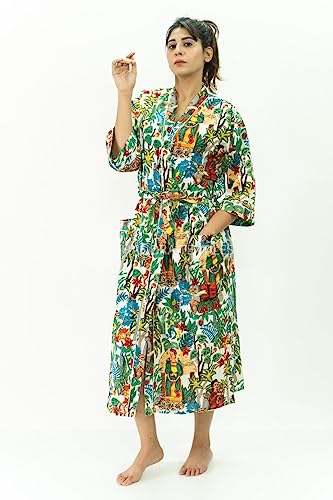Cotton Kimono Bath Robes Indian Printed Fabric Beach Wear Dressing Kimono Gown Kimono Dress Robe For Women By Ranjanacraft. (50 Inch Long Us Women's Letter) #TOP30