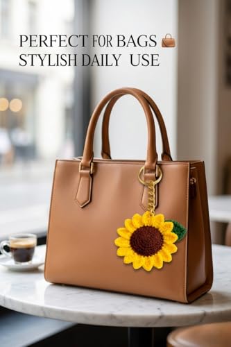 Image of Handmade Crochet Sunflower Keychain for Women & Girls | Cute Aesthetic Flower Keyring | Soft Yarn Handcrafted Bag Charm | Gift for Birthday, Return Gift, Car Key Holder, Purse Accessory (Yellow)