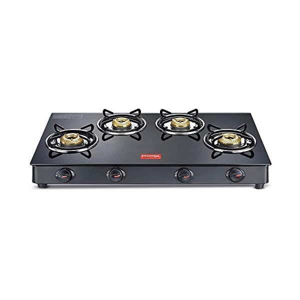 Prestige Magic 4 Burner Gas Stove GTMC 04 L, Black Colour, Glass, Manual The Connection