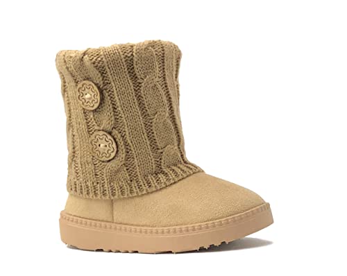 Image of REDVOLUTION Kids Boots Toddler Girls Cute 2 Buttons || Rhinestone Faux Fur Suede Knitting Shoe