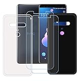 DQG Funda para HTC Exodus 1 + 2 Piezas Vidrio Protector de Pantalla Cristal Templado Film, Transparente + Negro Suave TPU Silicona Cover Carcasa Caso Case para (6.0')