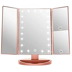 Cargador Inalambrico Zeta Infitrans Espejos con Luces, Espejos de Mesa con Tres Pantallas Táctiles Plegables, 1X/2X/3X la Ampliación y Cargadores USB o Inalámbricos, Luces LED Ajustables de 180 ° de Espejo Maquillaje