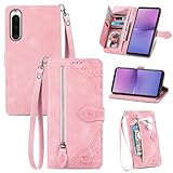 for Xperia 10 V エクスぺリア10 V SO-52D SOG11 ケース 手帳型 ビジネスフリップノートレザーケースシンプルなレトロなファッション携帯電話ケース防水と汚れた携帯電話ケース多機能財布収納付きスタンド携帯電話シェルPUレザー保護カバー耐久性のある摩擦(ピンク)