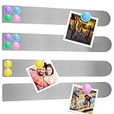 Metal Magnetic Strips with Adhesive Backing Bulletin Bar Board Memo Strip with Colorful Magnet for Home Office School 4 Pcs (Silver)