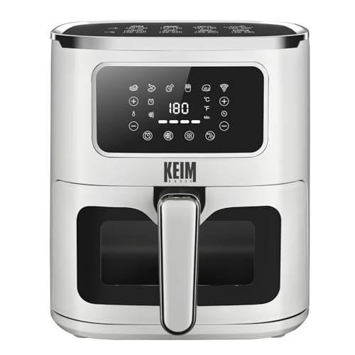KEIM HOUSE Freidora Aire 5L, Pantalla Táctil Negra, Air Fryer con Ventana, Digital, 6 Programas, Temperatura regulable, Temporizador 60 minutos, Diseño Moderno, Blanca