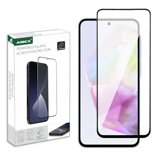 Image of AIBEX Tempered Glass for Samsung A35 5G / Samsung A55 / Samsung M35 | 9H Hardness | Anti-Glare & Anti-Fingerprint | Water Resistant | Edge-to-Edge Full Screen Protector | Bubble-Free Installation