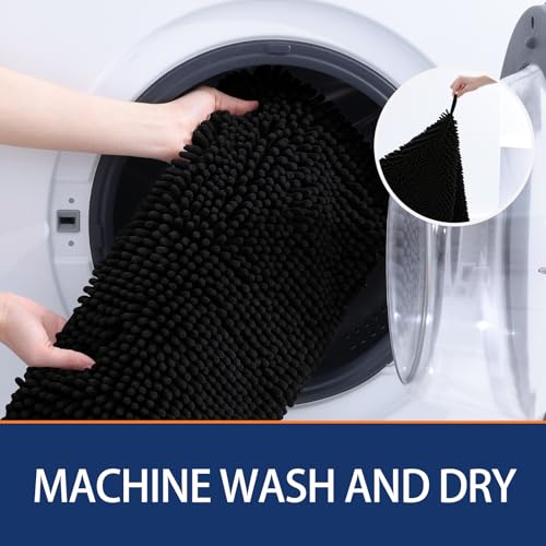 Image of OLANLY Chenille Dog Bath Towel 31x13, Ultra Absorbent Quick Dry Pet Towel, Extra Soft Washable Plush Towel for Large Dogs & Puppies, Indoor Outdoor Use, Black