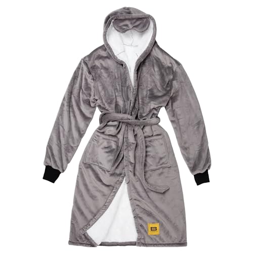 Big Blanket Co Hideout Robe Light Grey | Sherpa Lining with Hood for Women & Men | Extra Soft Plush Blanket Robe | Oversized Cozy Housecoat