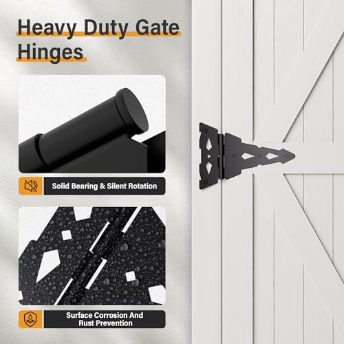 Image of WINSOON Rustic Black Steel Wood Gate Hardware Set, 8 inch Strap Gate Hinges & Heavy Duty Latch Kit with Handle, 60 lbs. Capacity, 2 Count