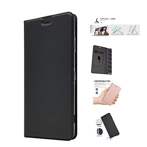 Cavor サムスンギャラクシーS8 SC-02J / SCV36ケース クラシックPUレザーケーススリムフォリオブックカバー クレジットカードスロット付き ノートブック型スタンドホルダー マグネット閉鎖ギャラクシーS8 SC-02J / SCV36カバー機能軽量超薄型耐摩擦 - ブラック