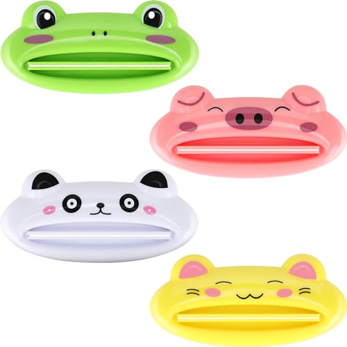 SAISN Toothpaste Squeezer, 4 Pack Tube Squeezer Cute Cartoon Animal Toothpaste Tube Dispenser Clips Plastic Toothpaste Hand Cream Squeezers for Bathroom