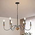 6-Light Wood Chandelier for Dining Room, Black Farmhouse Chandelier, Modern Light Fixtures Over Table, Rustic Candle Ceiling Chandelier for Living Room Bedroom Entryway Kitchen, 32.5" Diameter