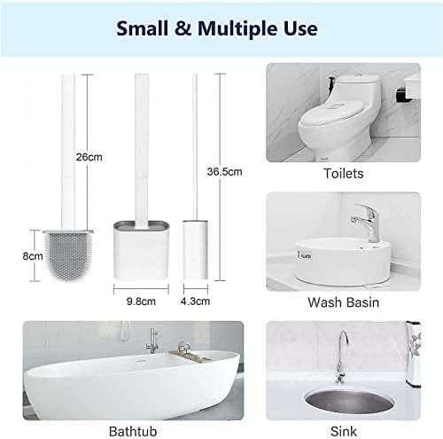 Toilet Brush Deep Cleaner Silicone Toilet Brushes With No-Slip Long Plastic Handle Flexible Bristles Toilet Brush With Quick Drying Holder Set For Bathroom