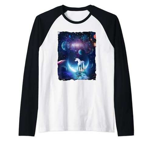 Universe Space Random Galaxy Graphics Unicorn in the Moon Maglia con Maniche Raglan