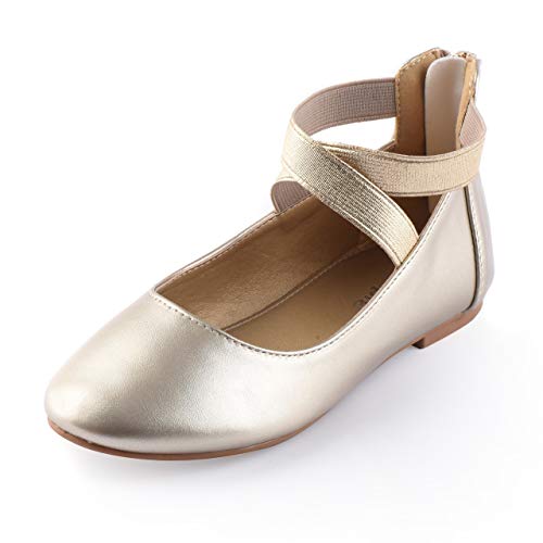 Nova Utopia Toddler Little Girls Dress Ballet Elastic Ankle Strap Flat Shoes,NF Utopia Girl NFGF316 Gold 3